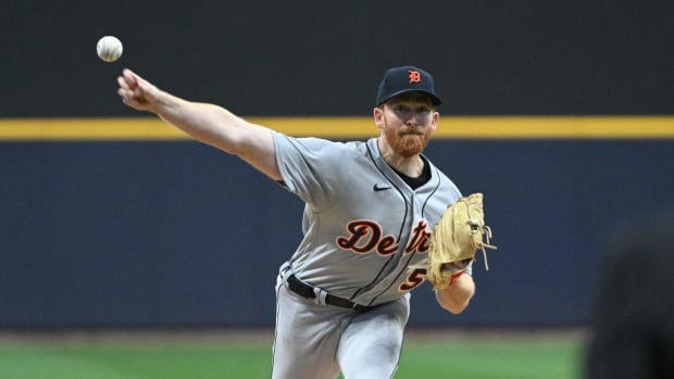 Apr 25, 2023; Milwaukee, Wisconsin, USA; Detroit Tigers starting pitcher Spencer Turnbull (56) delivers a pitch against the Milwaukee Brewers in the first inning at American Family Field. Mandatory Credit: Michael McLoone-USA TODAY Sports  
